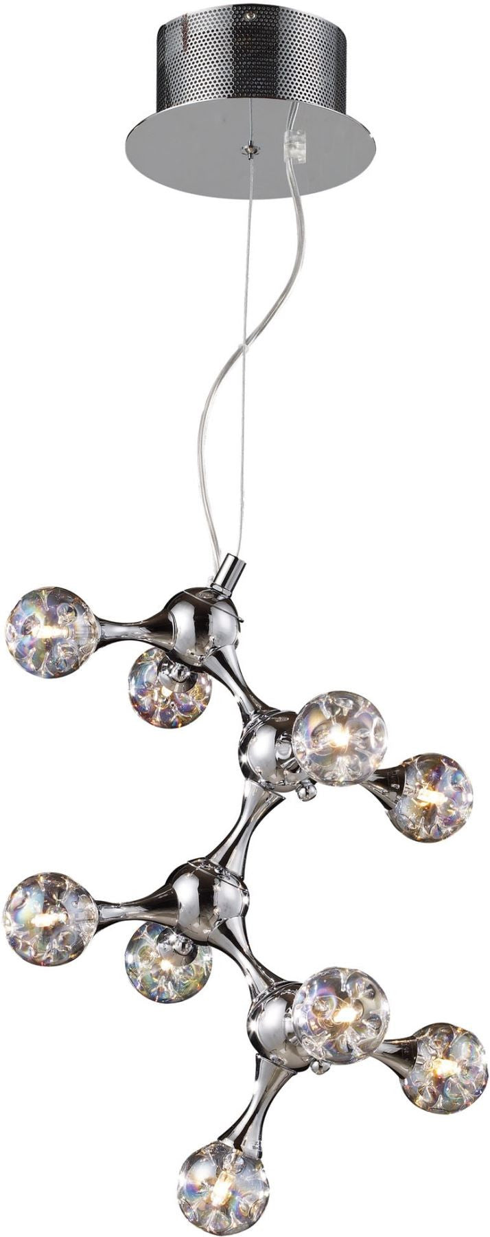 Molecular 9 Light Chandelier In Chrome and Iridescent Glass