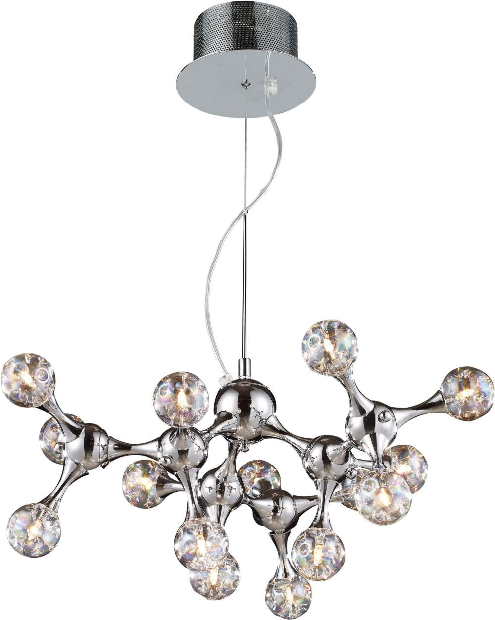 Molecular 15 Light Chandelier In Chrome and Iridescent Glass