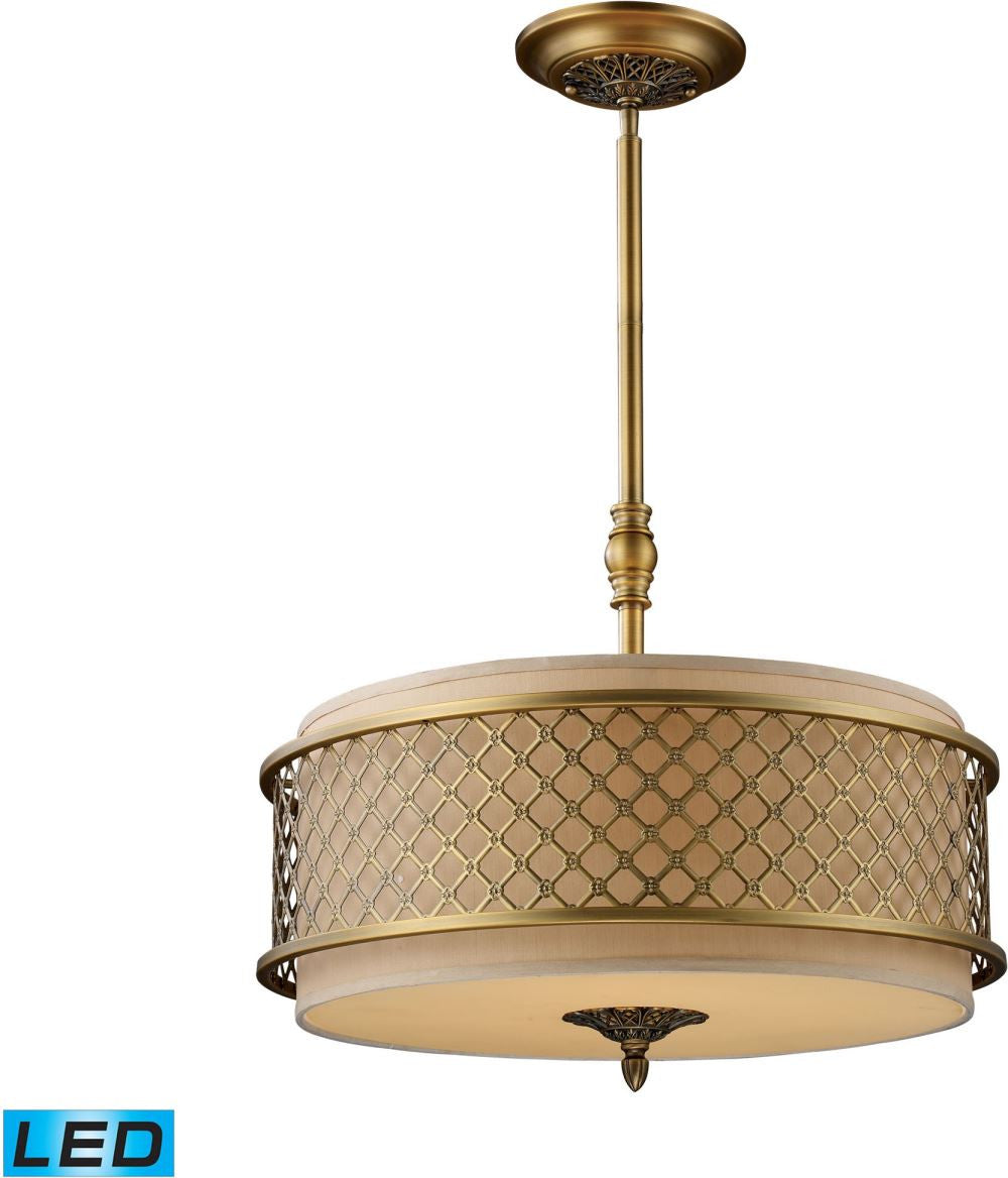 Chester 4 Light Led Pendant In Brushed Antique Brass