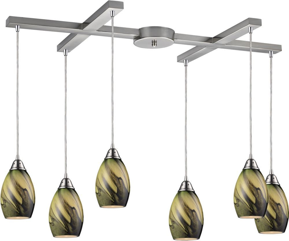 Formations 6 Light Pendant In Satin Nickel and Planetary Glass
