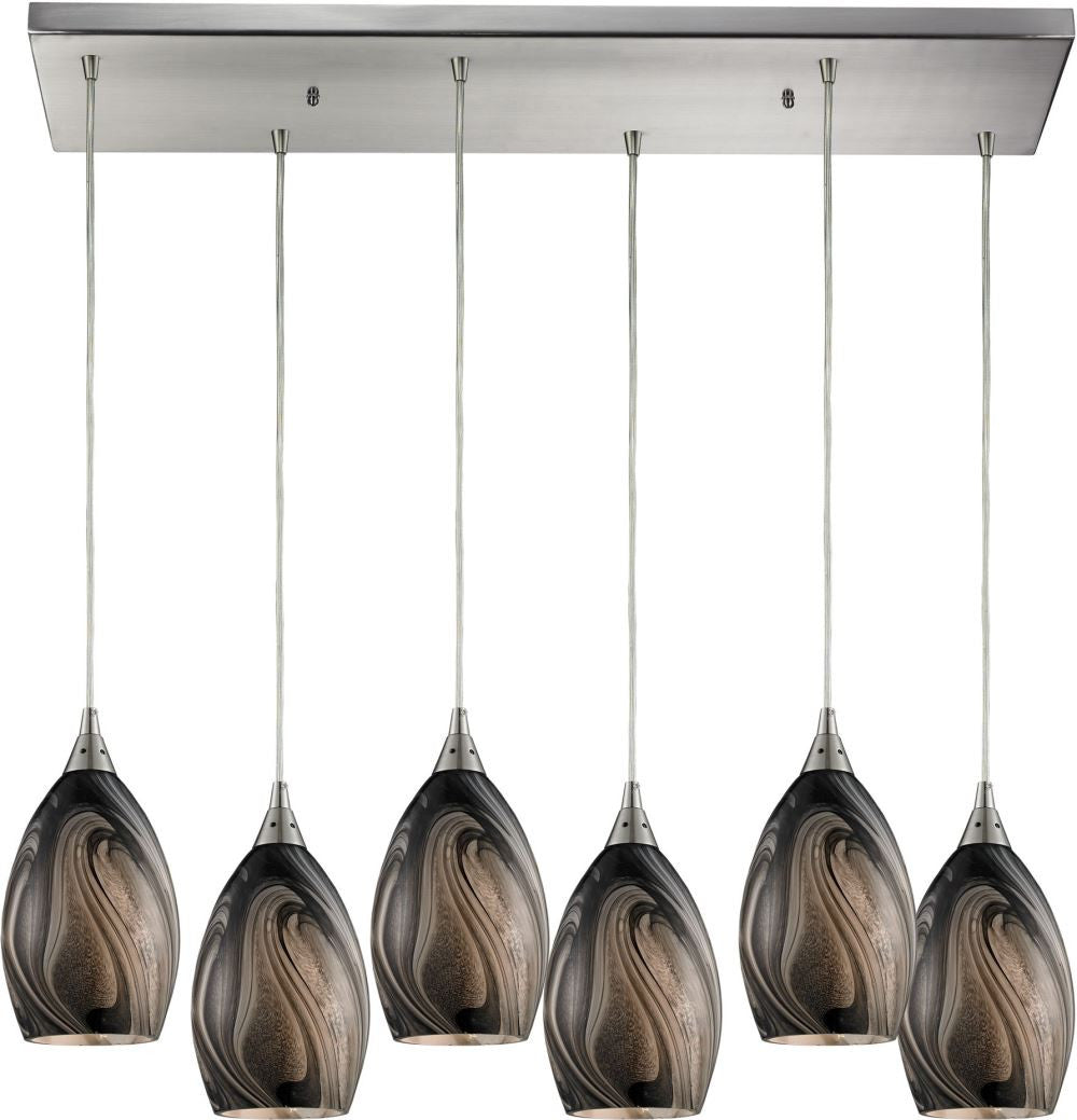 Formations 6 Light Pendant In Satin Nickel and Ashflow Glass