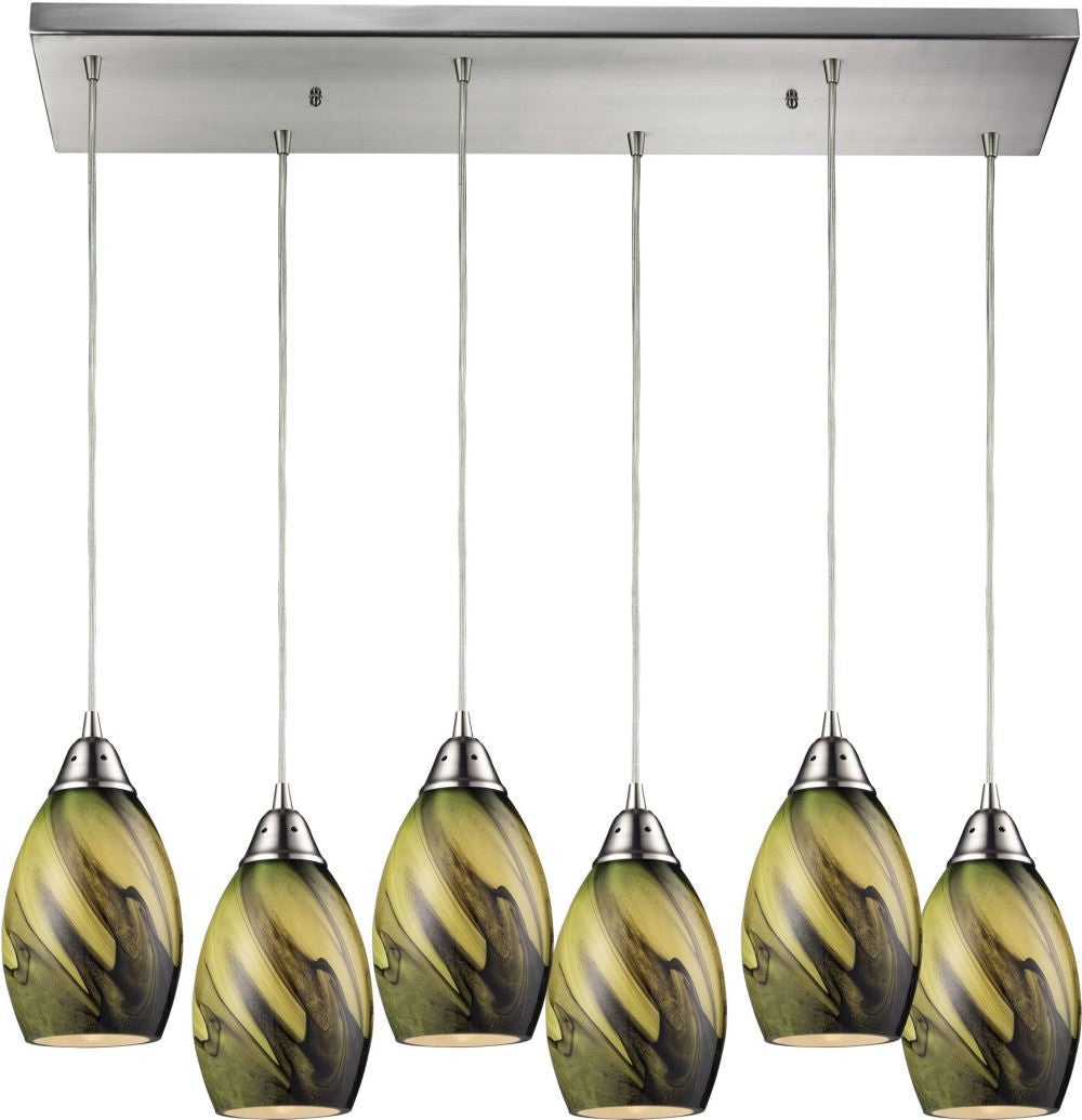 Formations 6 Light Pendant In Satin Nickel and Planetary Glass