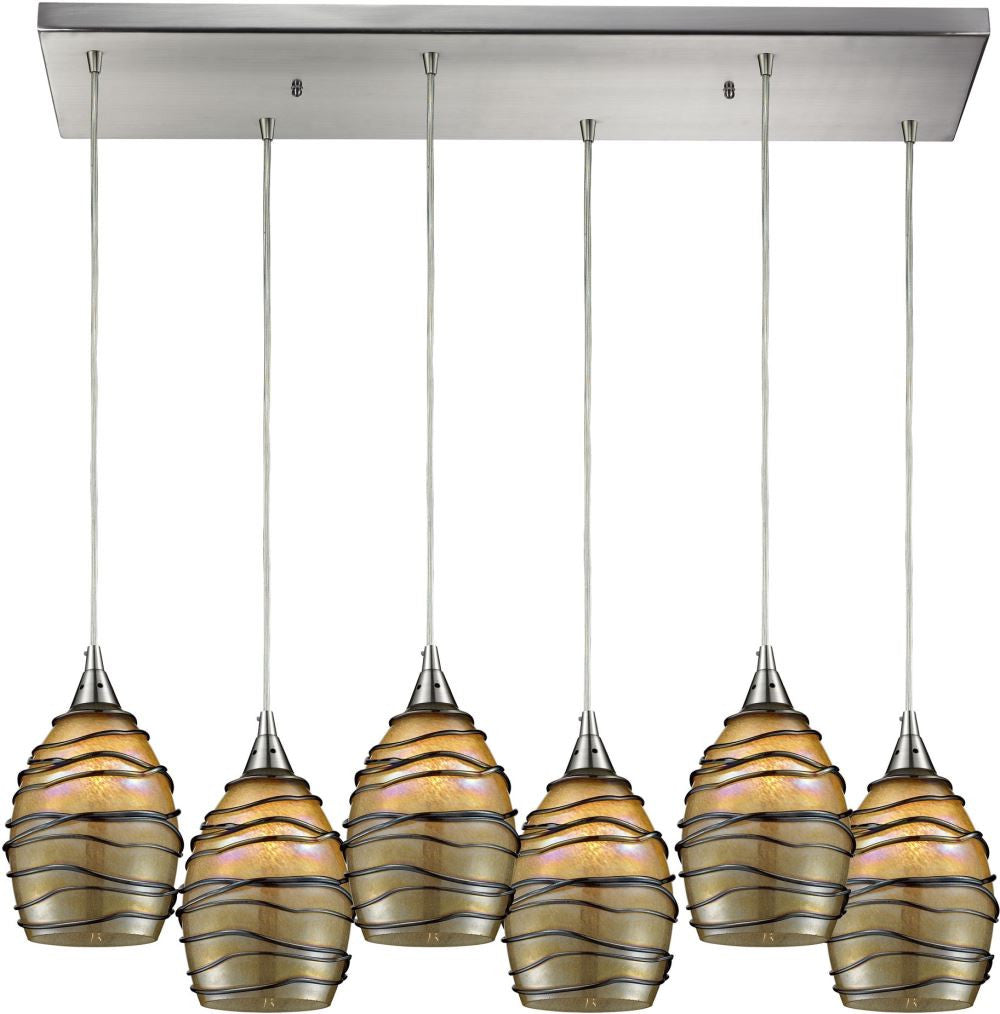 Vines 6 Light Pendant In Satin Nickel