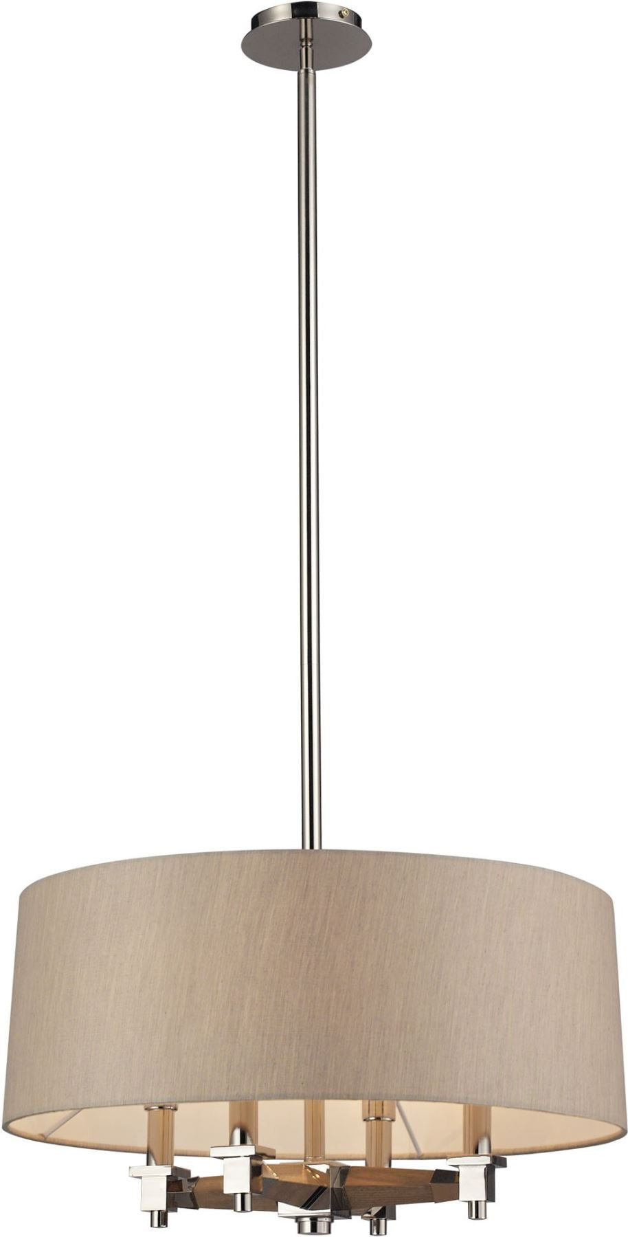Jorgenson 4 Light Pendant In Polished Nickel and Taupe Wood