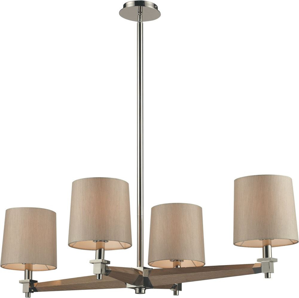 Jorgenson 4 Light Chandelier In Polished Nickel and Taupe Wood