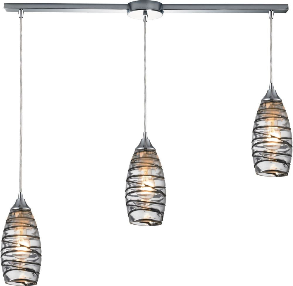 Twister 3 Light Pendant In Polished Chrome and Vine Wrap Glass