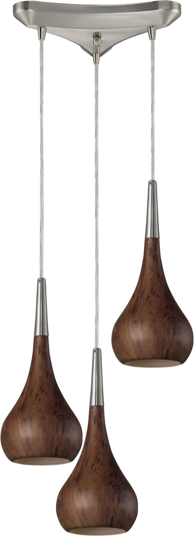 Lindsey 3 Light Pendant In Burl Wood and Satin Nickel