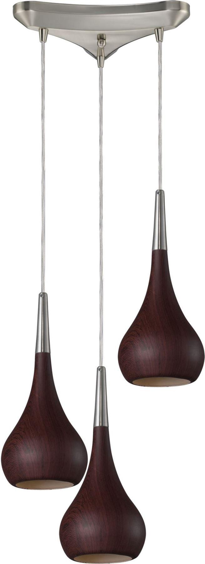 Lindsey 3 Light Pendant In Dark Walnut and Satin Nickel