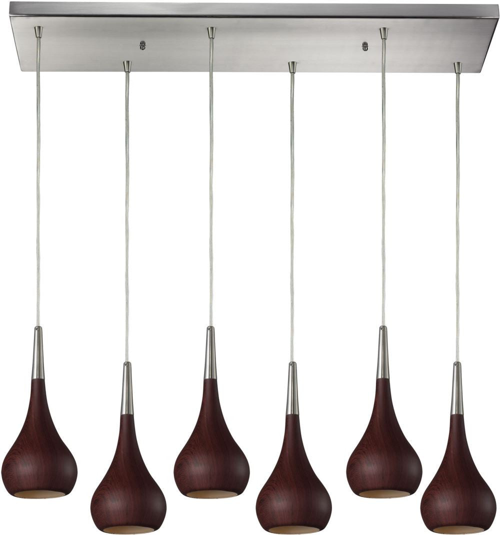 Lindsey 6 Light Pendant In Dark Walnut and Satin Nickel