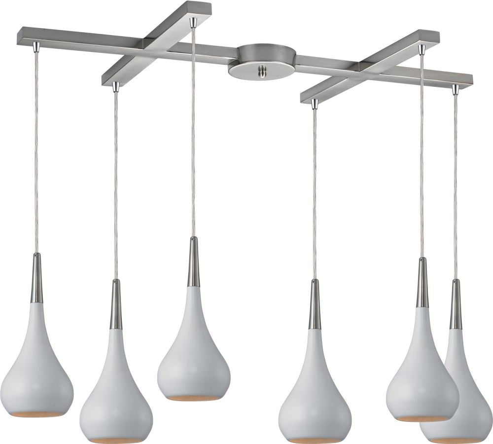 Lindsey 6 Light Pendant In White and Satin Nickel