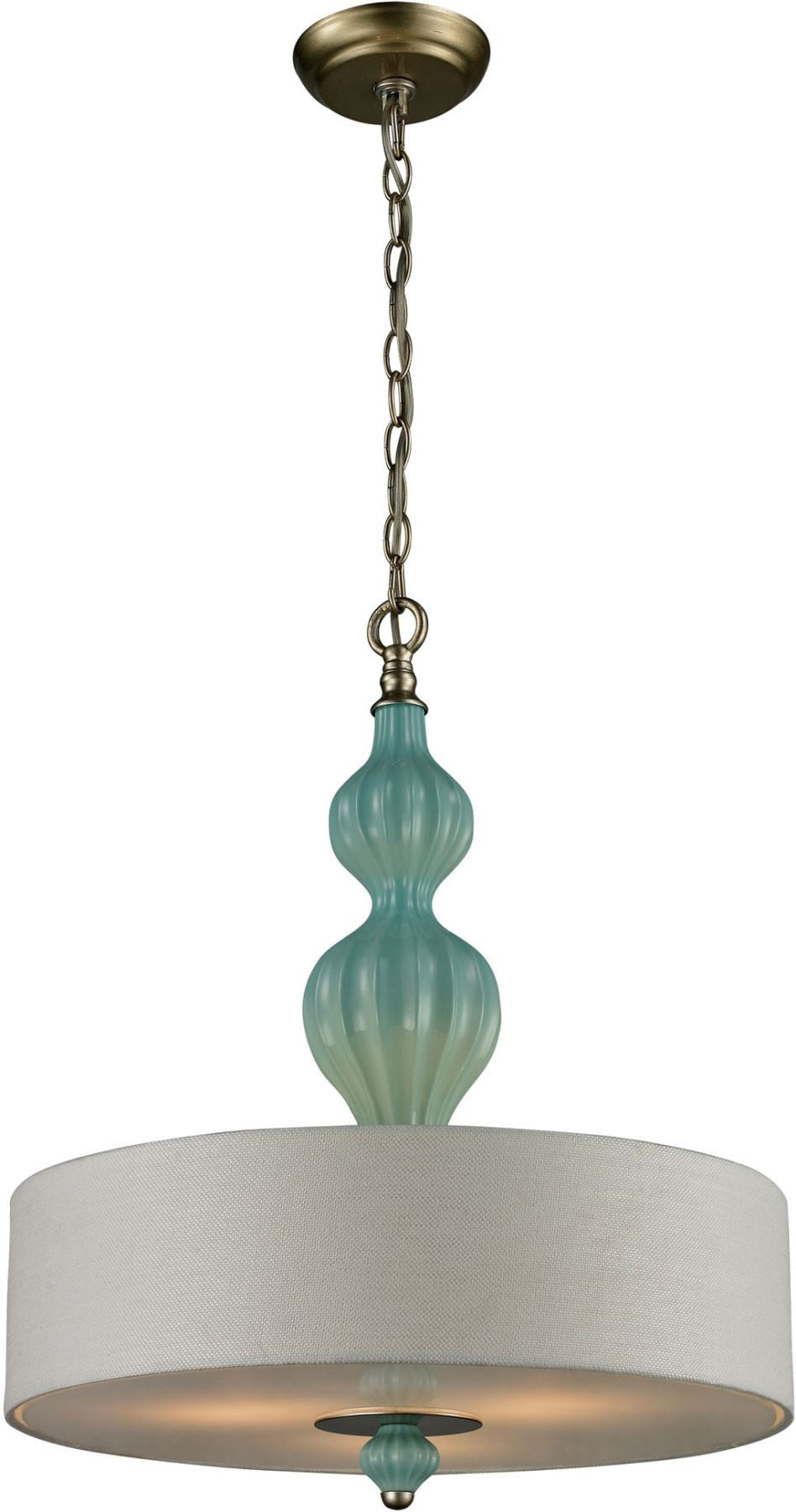 Lilliana 3 Light Pendant In Aged Silver and Seafoam Ceramic