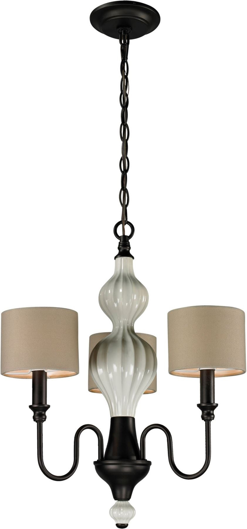 Lilliana 3 Light Chandelier In Cream and Aged Bronze