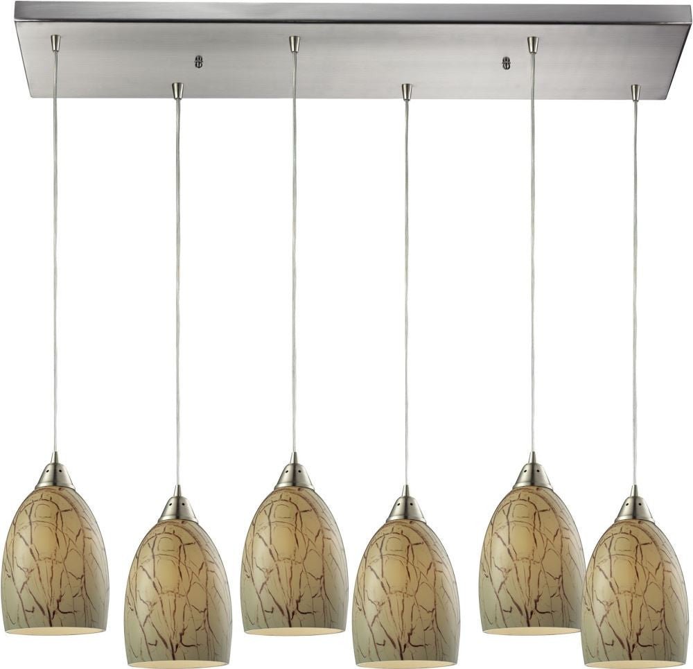 Crackle 6 Light Pendant In Satin Nickel
