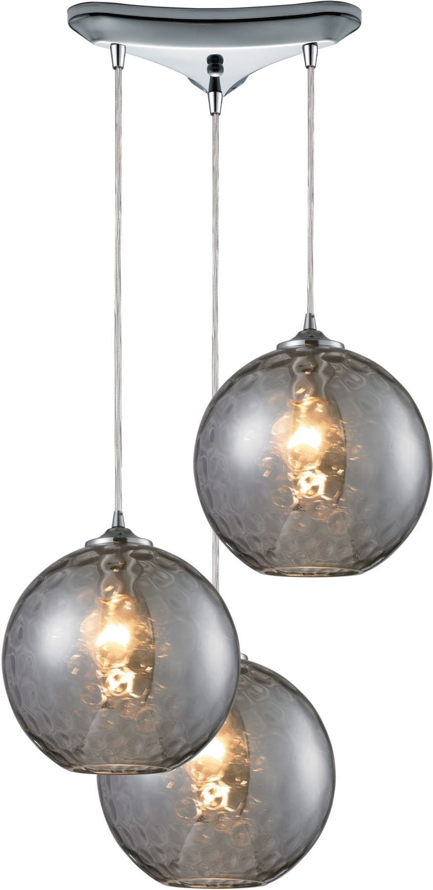 Watersphere 3 Light Pendant In Polished Chrome and Smoke Glass