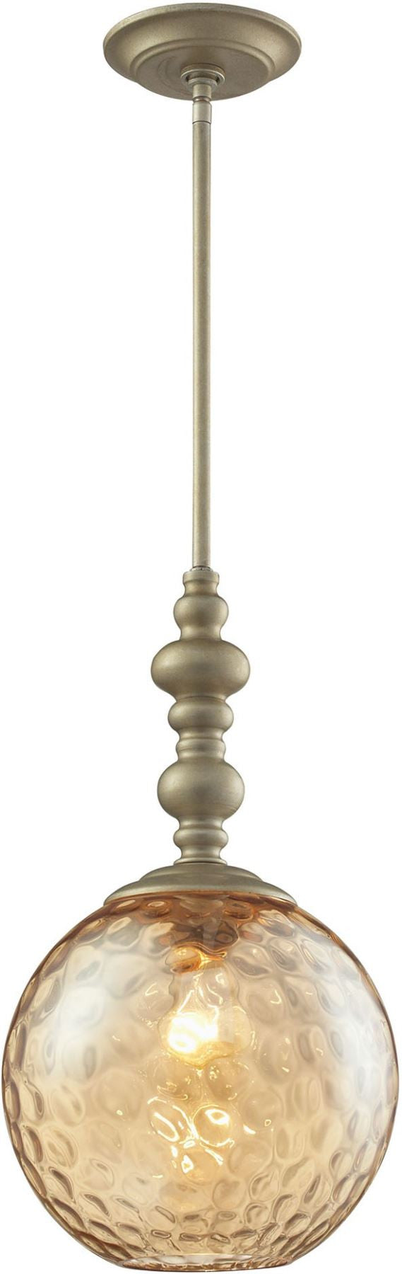 Watersphere 1 Light Pendant In Aged Silver and Champagne Glass