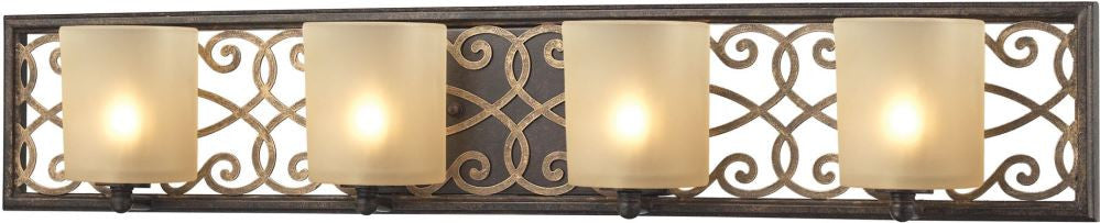 Santa Monica 4 Light Vanity In Weatbered Bronze With Gold Highlights