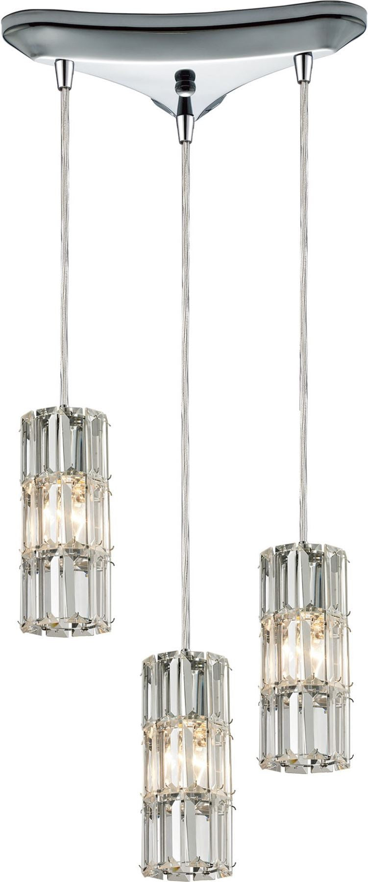 Cynthia 3 Light Pendant In Polished Chrome and Clear K9 Crystal