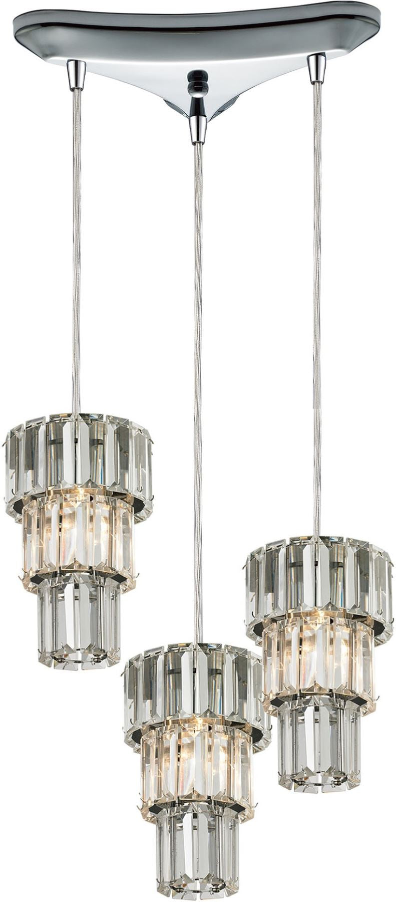 Cynthia 3 Light Pendant In Polished Chrome and Clear K9 Crystal