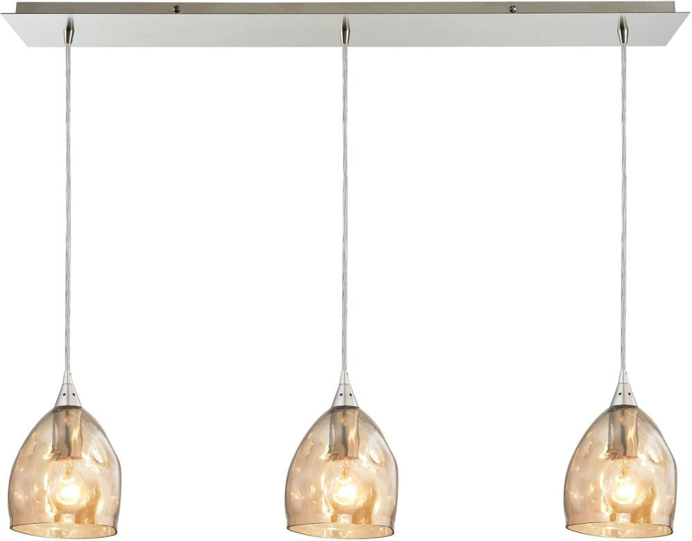 Niche 3 Light Pendant In Satin Nickel and Champagne Plated Glass