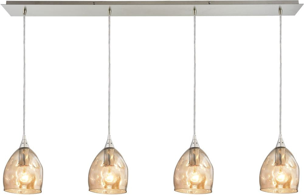 Niche 4 Light Pendant In Satin Nickel and Champagne Plated Glass