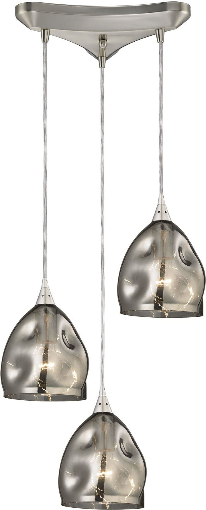 Niche 3 Light Pendant In Satin Nickel and Black Chrome Glass