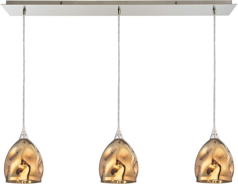 Niche 3 Light Pendant In Satin Nickel and Polished Gold Glass