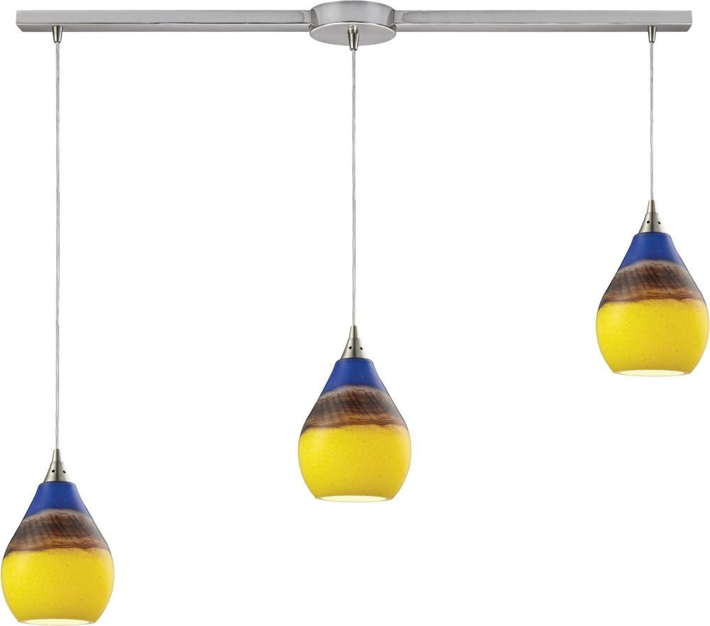 Dunes 3 Light Pendant In Satin Nickel and Sunscape Glass