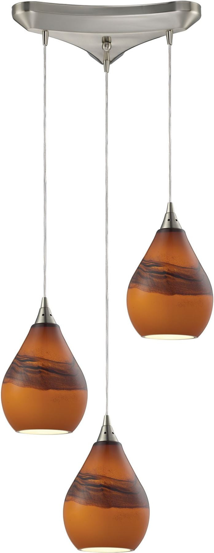 Dunes 3 Light Pendant In Satin Nickel and Shadow Glass