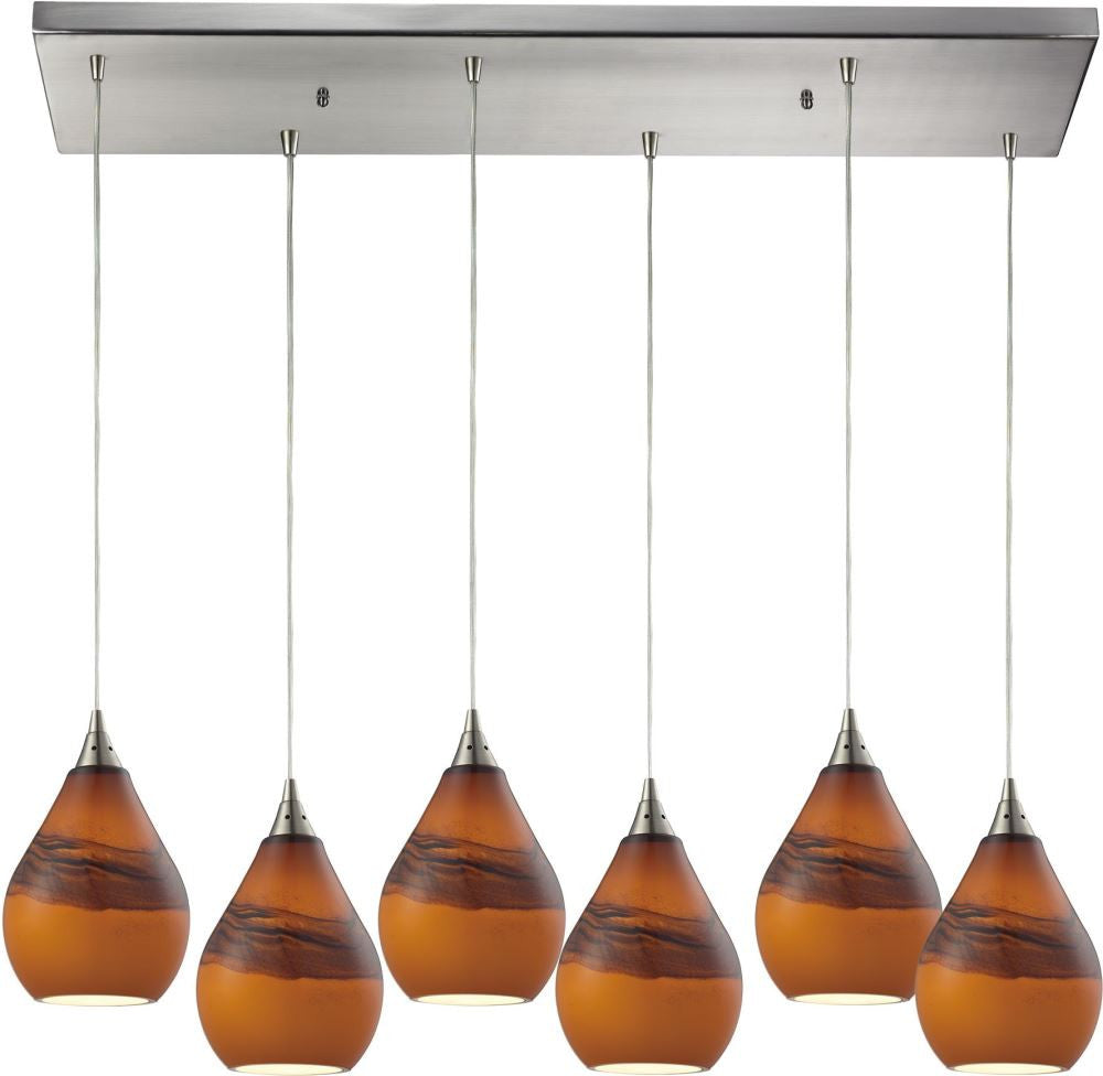 Dunes 6 Light Pendant In Satin Nickel and Shadow Glass