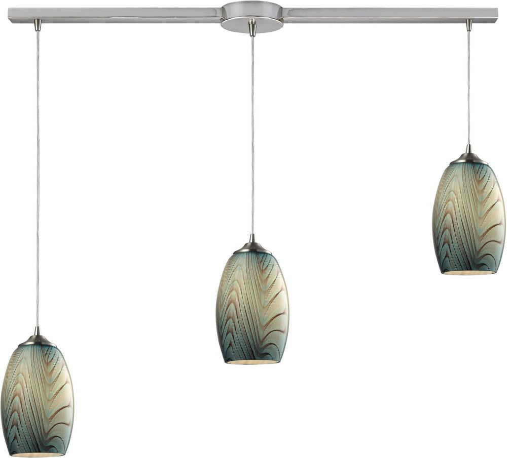 Tidewaters 3 Light Pendant In Satin Nickel and Seafoam Glass