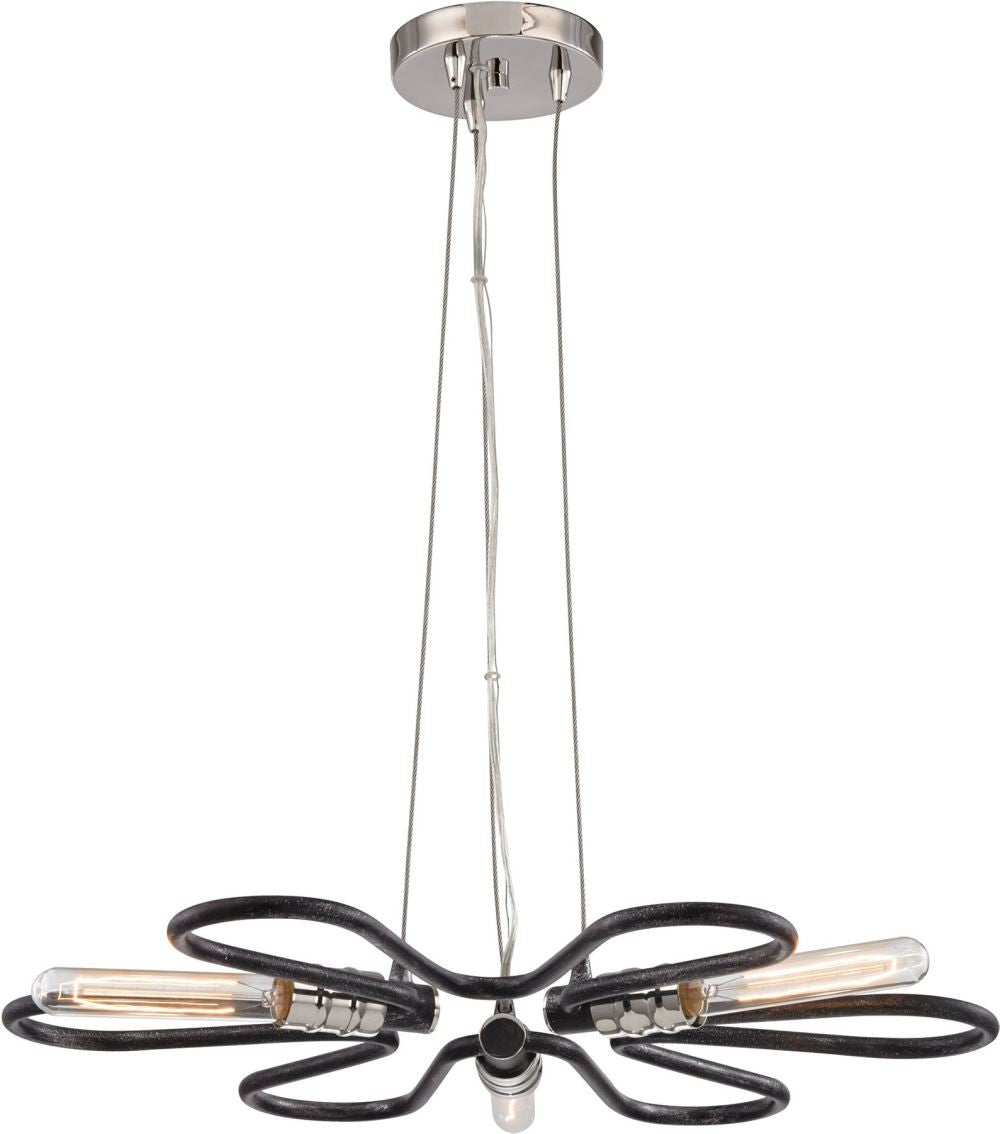 Continuum 3 Light Chandelier In Silvered Graphite With Polished Nickel Accents