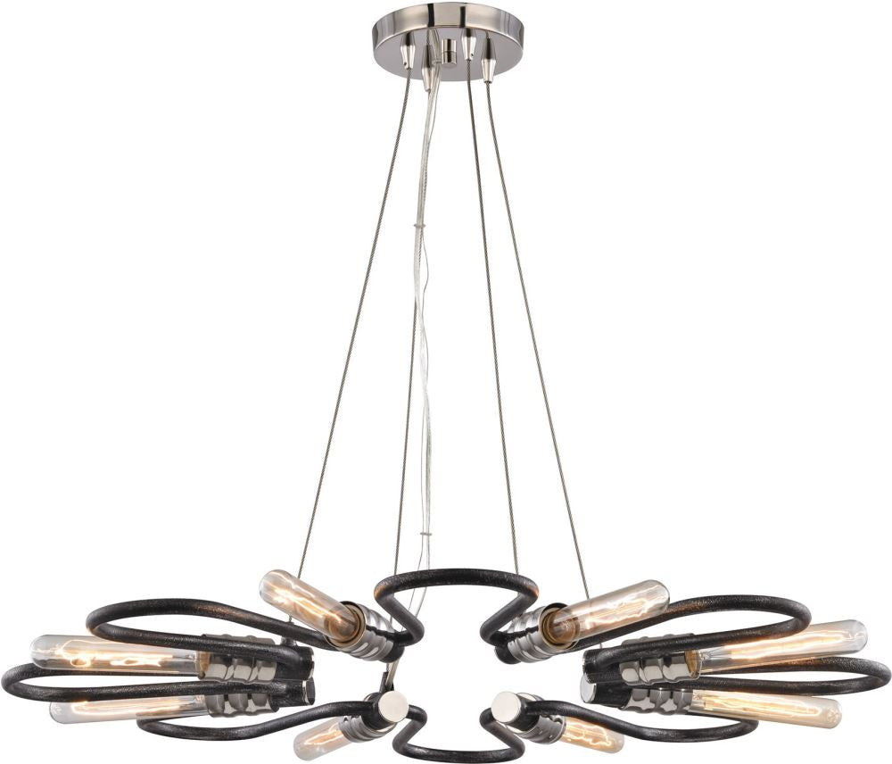 Continuum 8 Light Chandelier In Silvered Graphite With Polished Nickel Accents