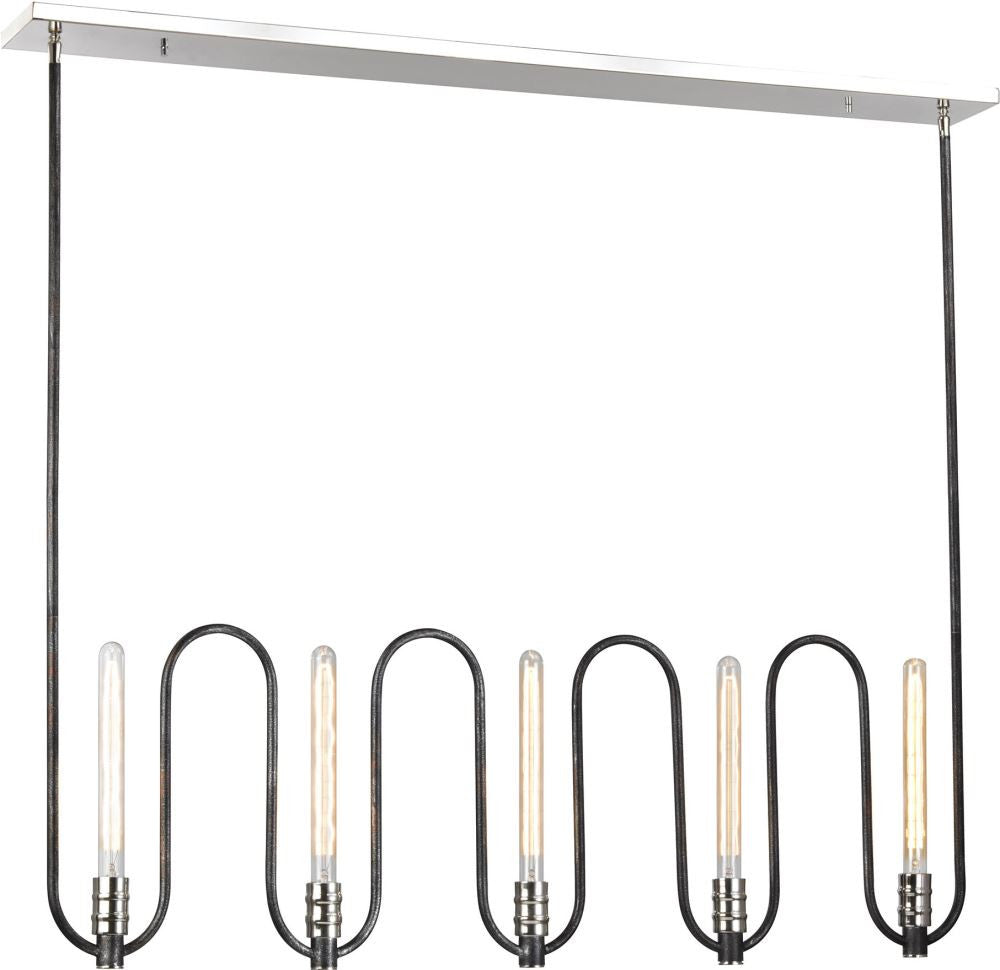 Continuum 5 Light Chandelier In Silvered Graphite With Polished Nickel Accents