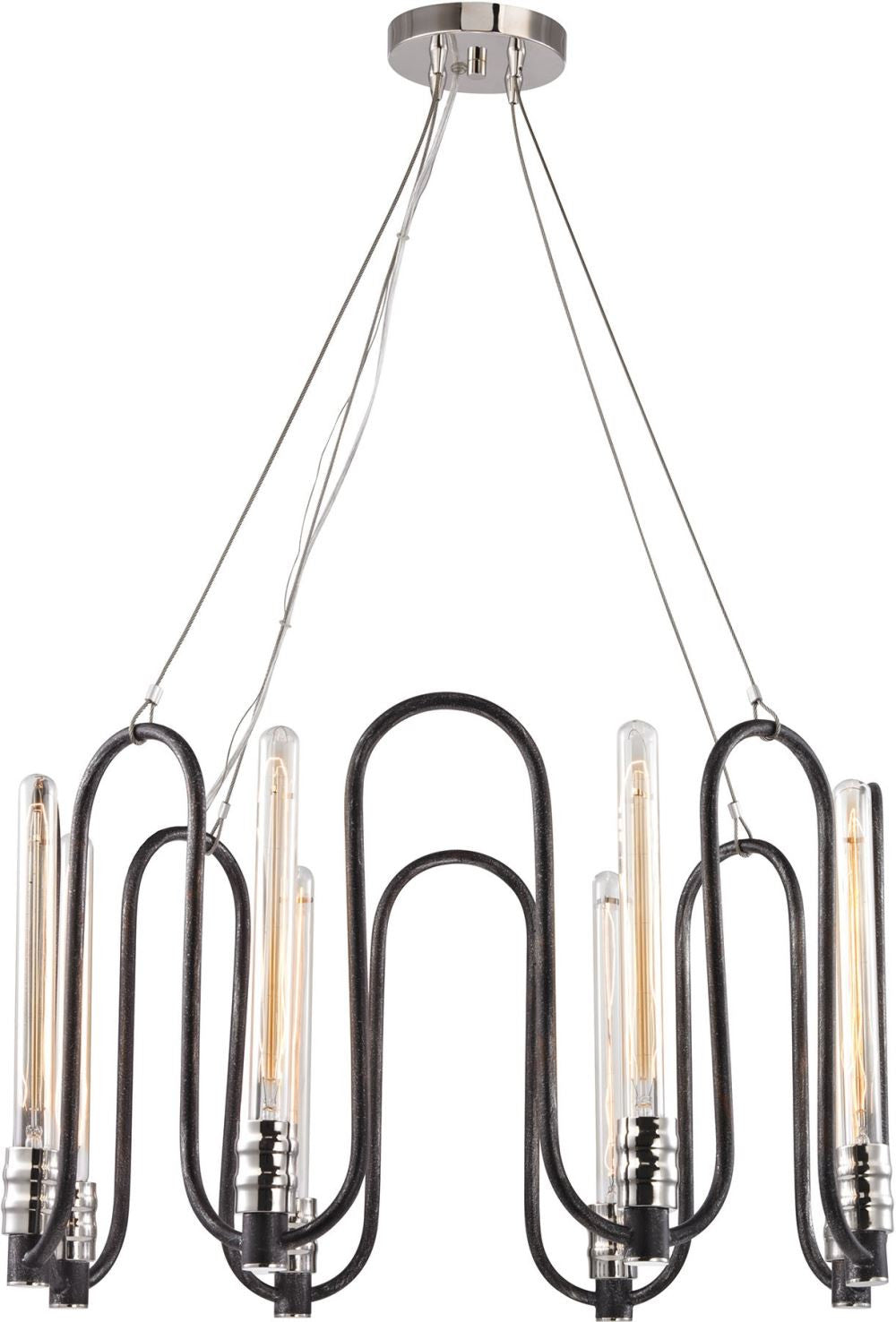 Continuum 8 Light Chandelier In Silvered Graphite With Polished Nickel Accents