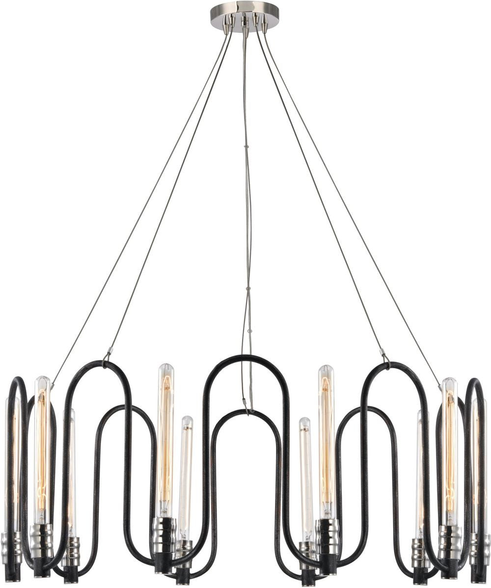 Continuum 10 Light Chandelier In Silvered Graphite With Polished Nickel Accents