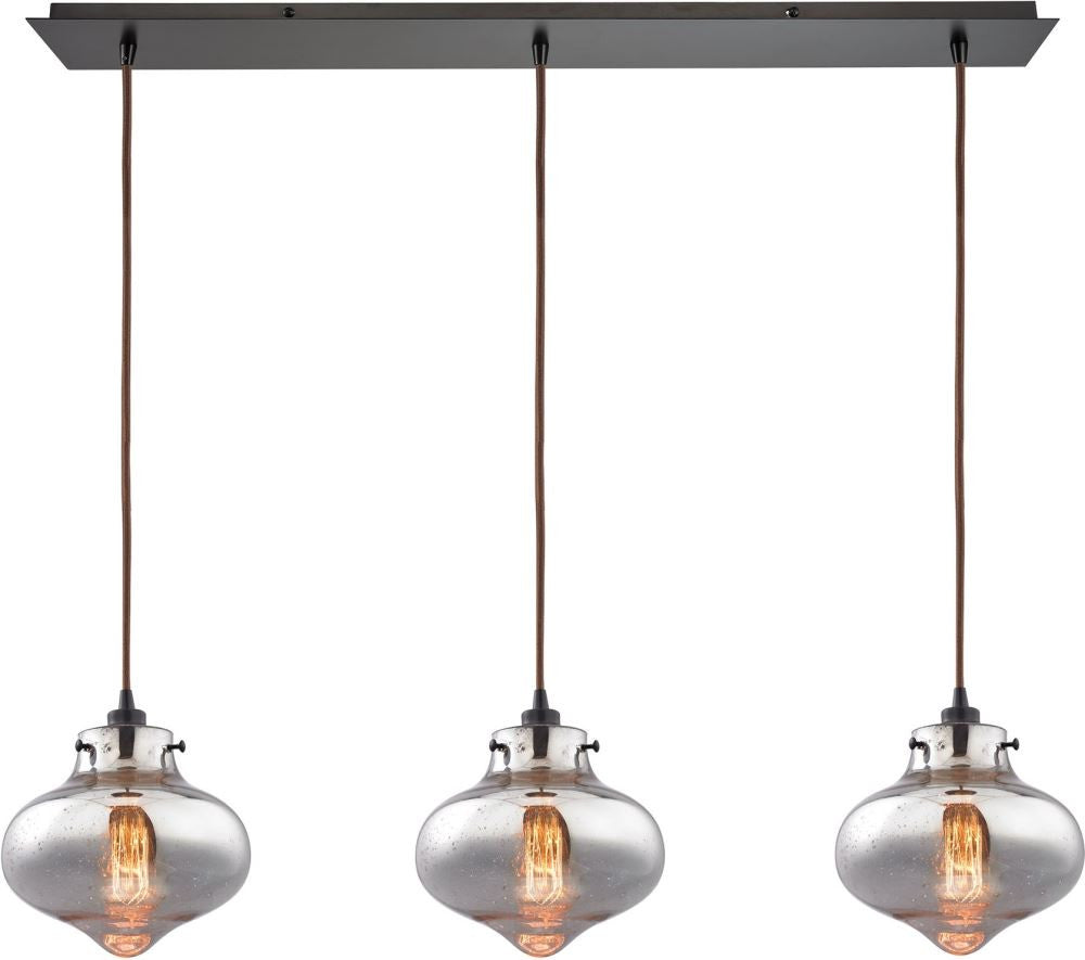 Kelsey 3 Light Pendant In Oil Rubbed Bronze and Mercury Glass
