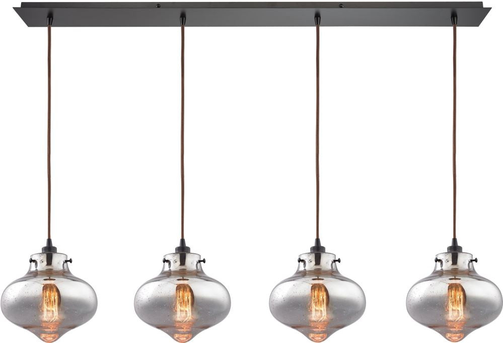 Kelsey 4 Light Pendant In Oil Rubbed Bronze and Mercury Glass