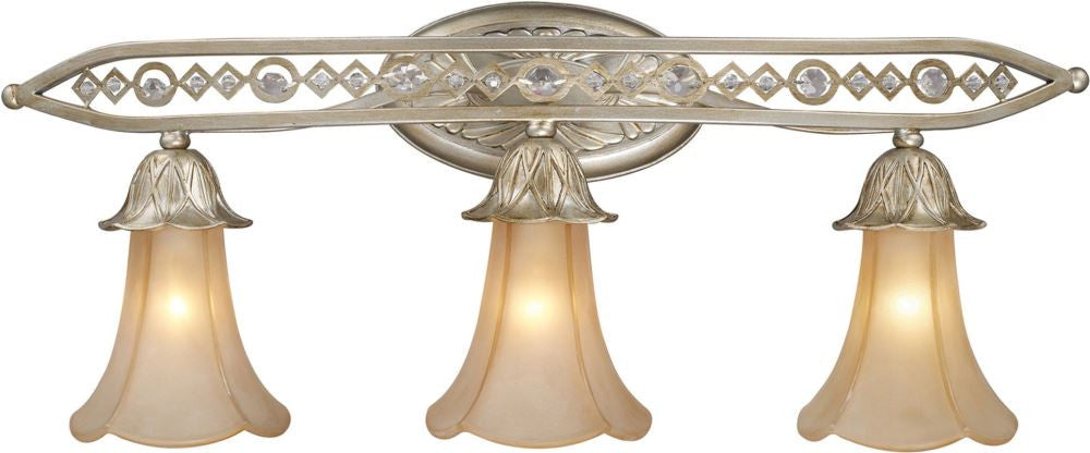 Chelsea 3 Light Vanity In Aged Silver and Beige Frosted Glass