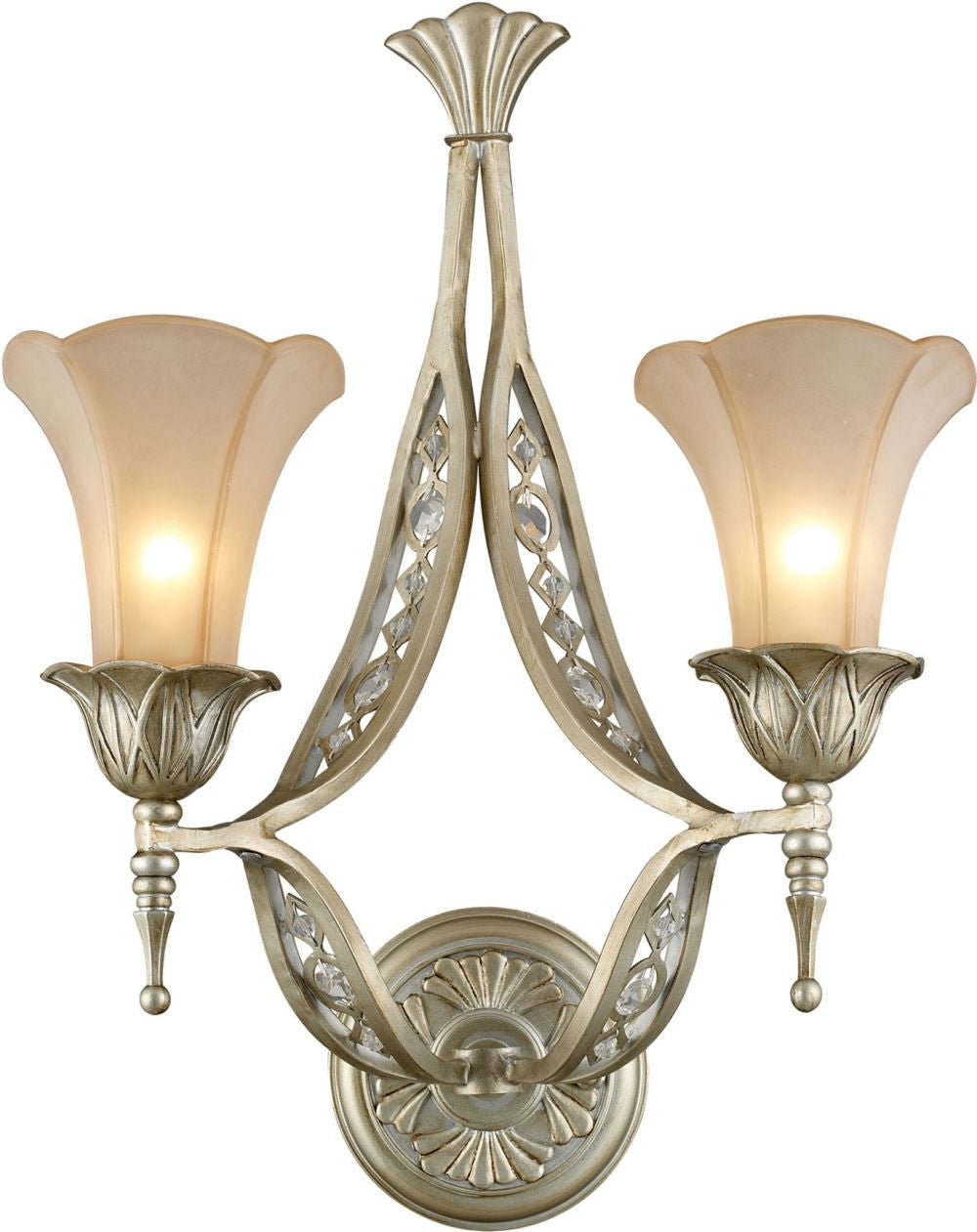 Chelsea 2 Light Wall Sconce In Aged Silver and Beige Frosted Glass