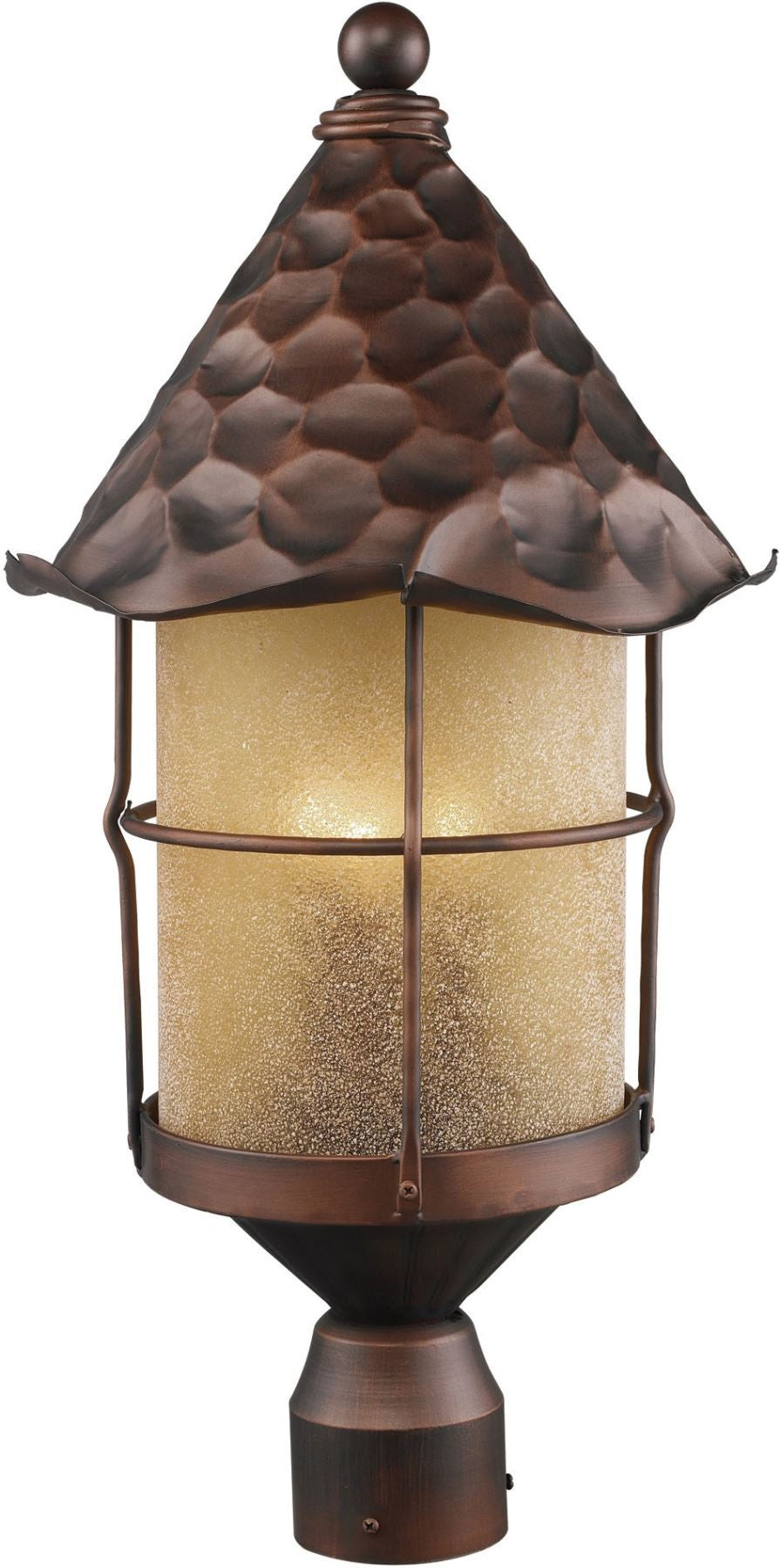 Rustica 3 Light Outdoor Post Lamp In Antique Copper and Amber Scavo Glass