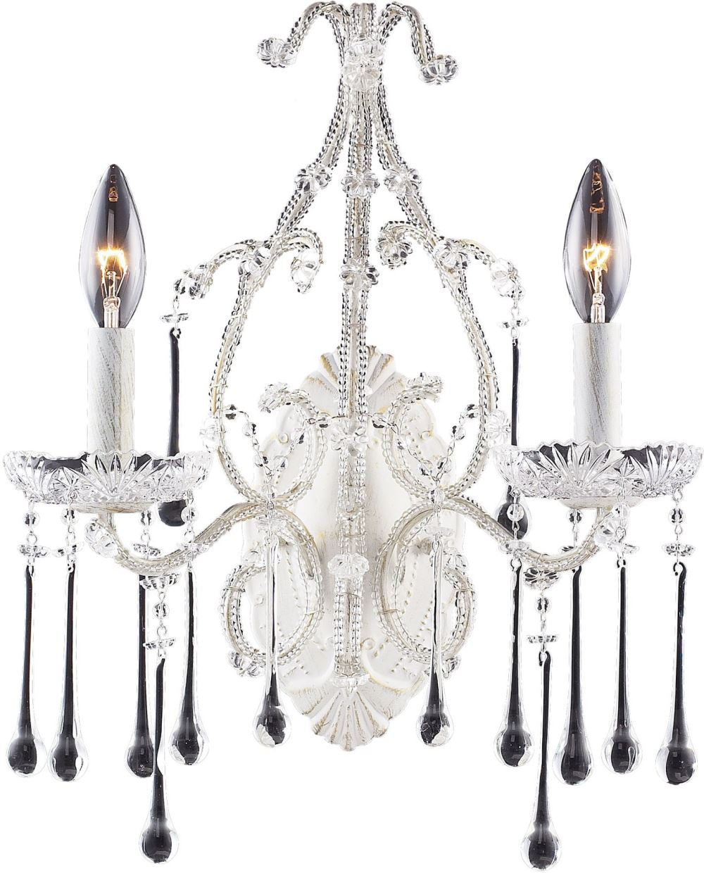 Opulence 2 Light Wall Sconce In Antique White and Clear Crystal