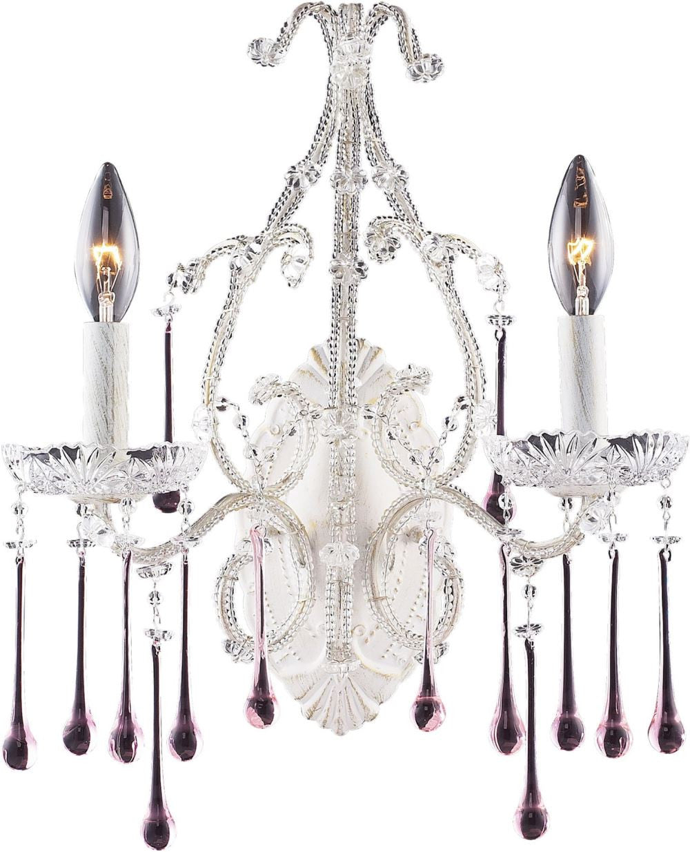 Opulence 2 Light Wall Sconce In Antique White and Rose Crystal