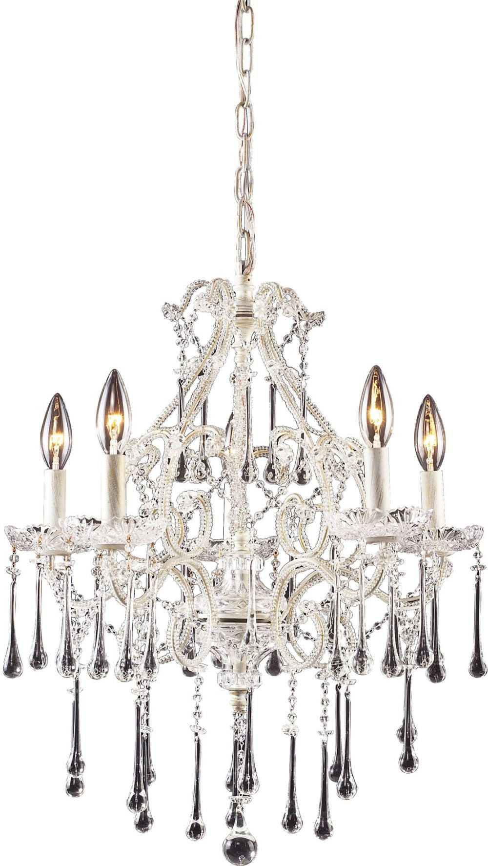 Opulence 5 Light Chandelier In Antique White and Clear Crystal