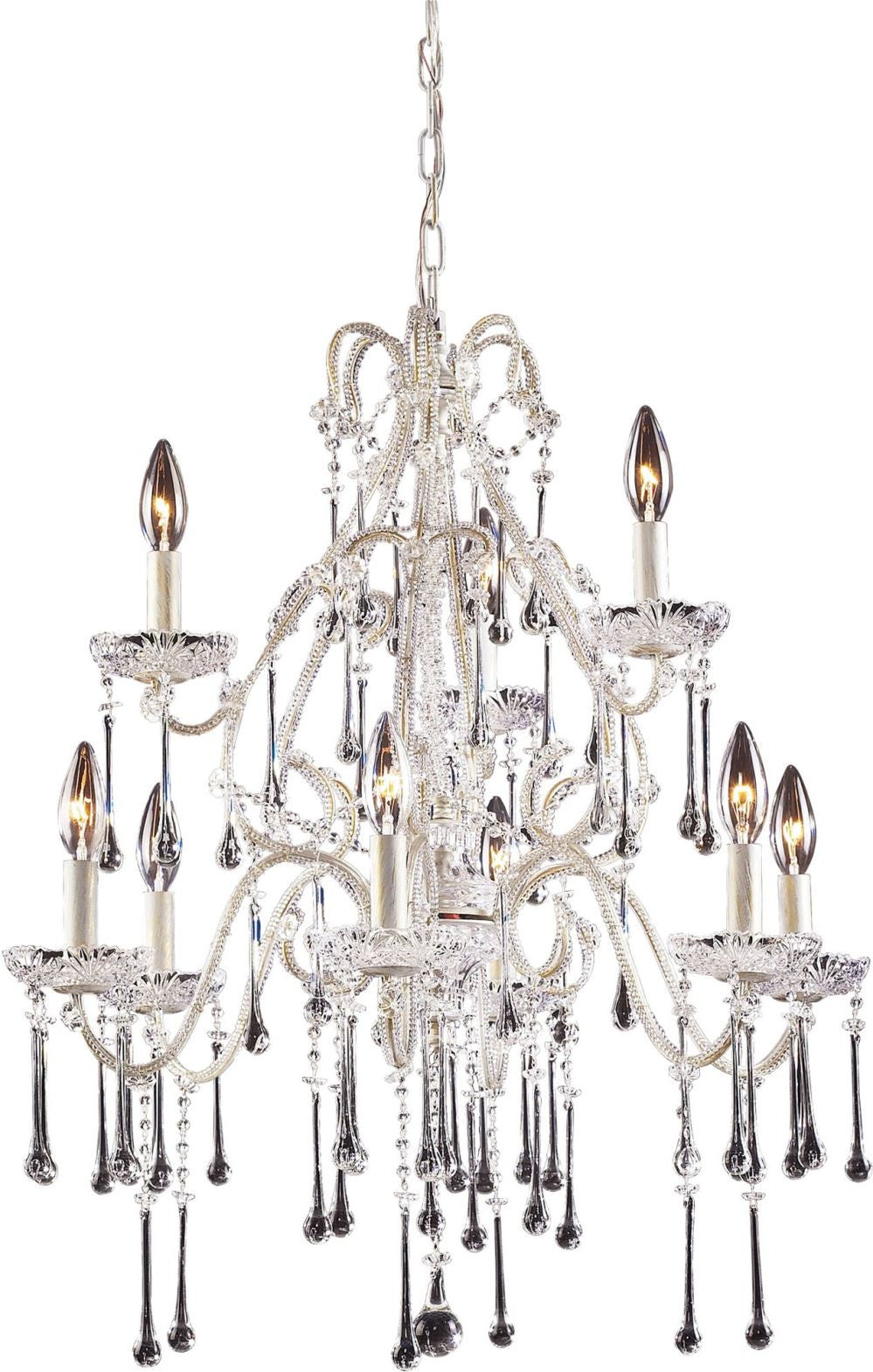 Opulence 9 Light Chandelier In Antique White and Clear Crystal