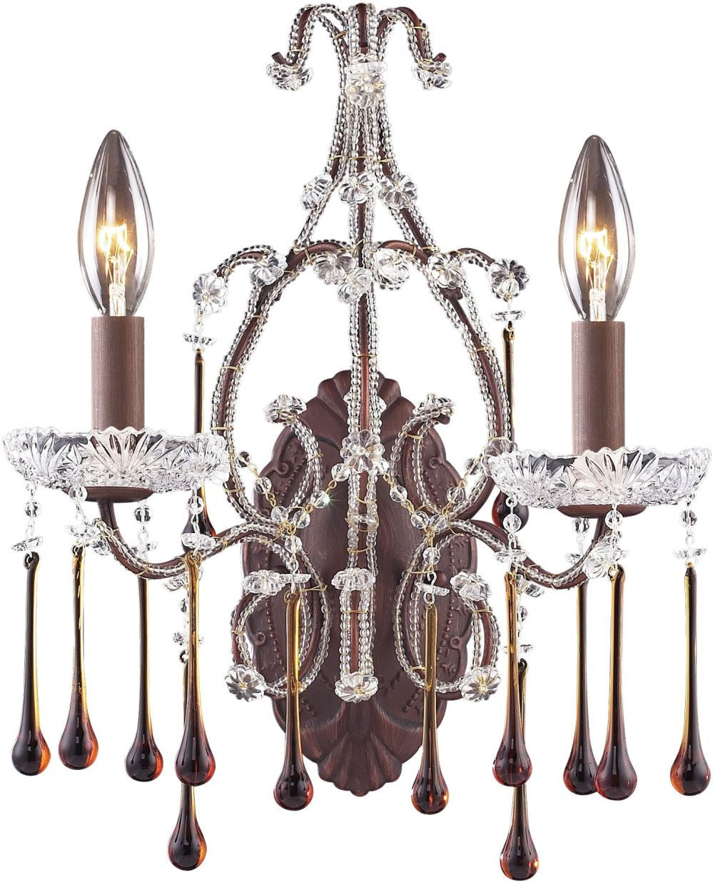Opulence 2 Light Wall Sconce In Rust and Amber Crystal