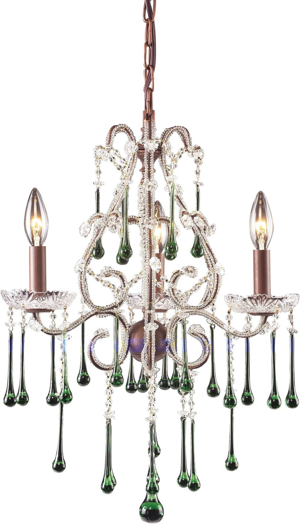 Opulence 3 Light Chandelier In Rust and Lime Crystal