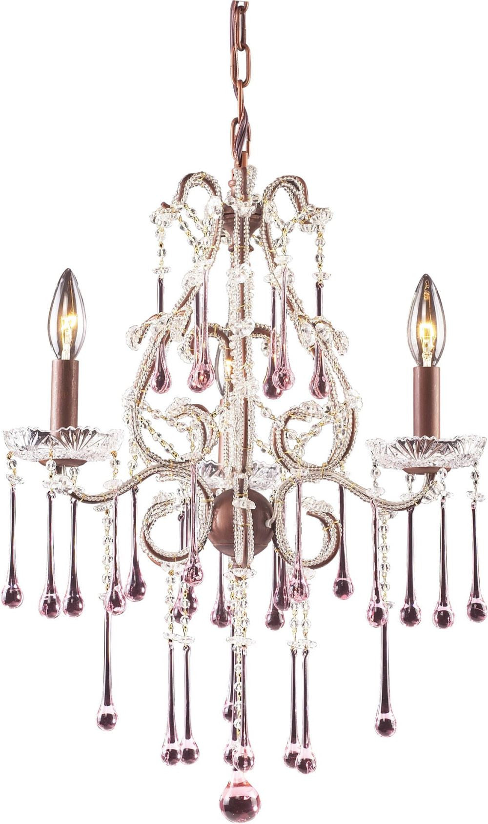Opulence 3 Light Chandelier In Rust and Rose Crystal
