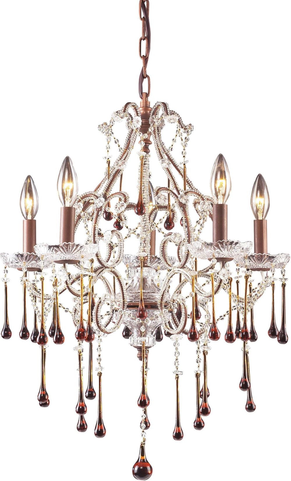 Opulence 5 Light Chandelier In Rust and Amber Crystal