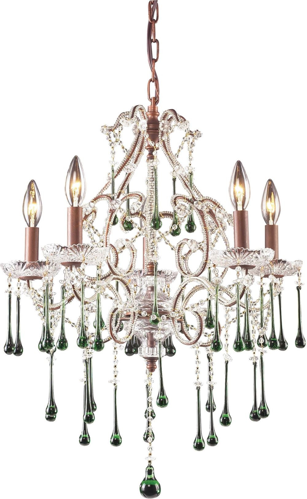 Opulence 5 Light Chandelier In Rust and Lime Crystal