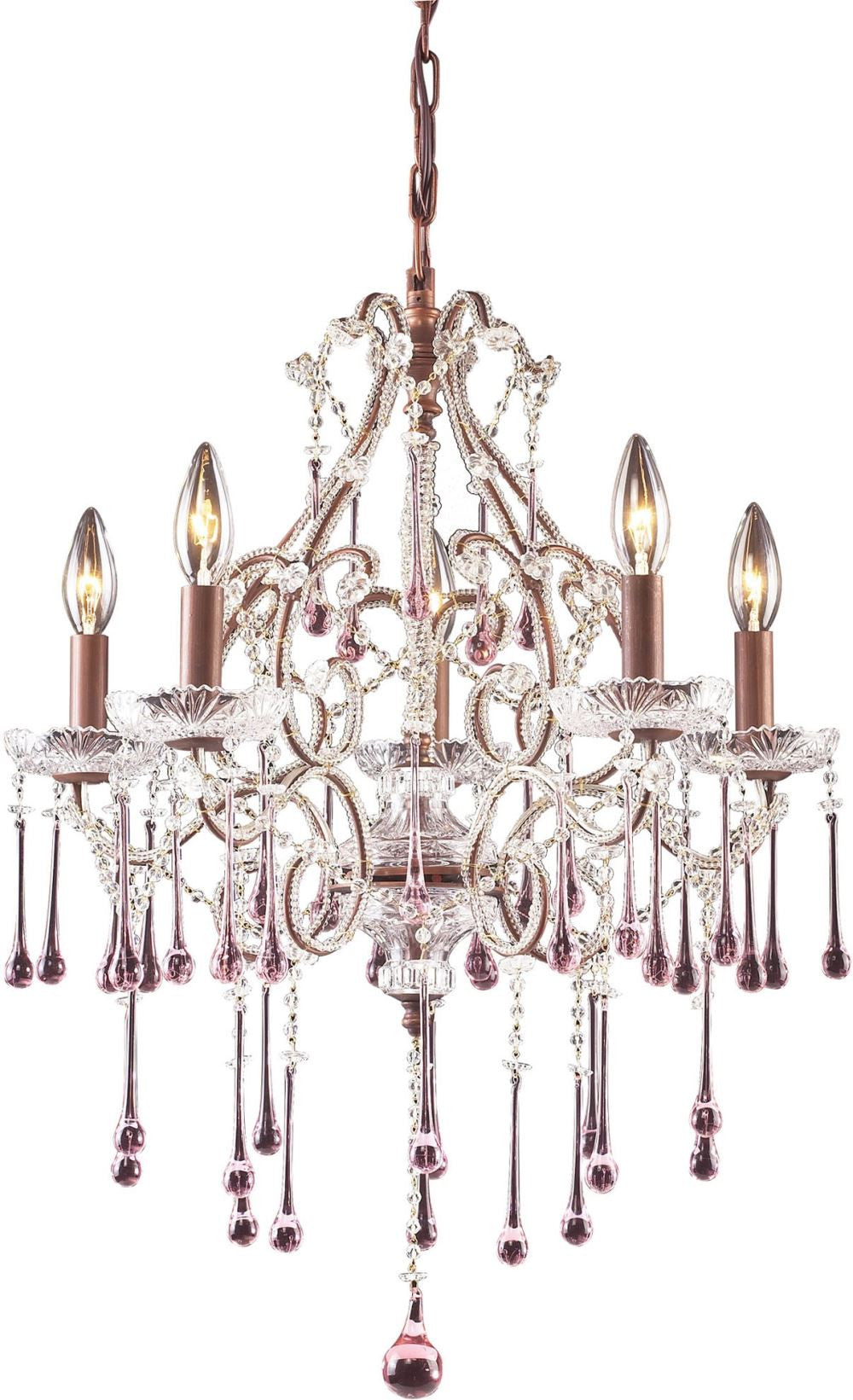 Opulence 5 Light Chandelier In Rust and Rose Crystal